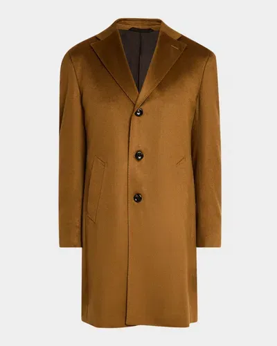 Neiman Marcus Men's Solid Cashmere Topcoat In Brick Read