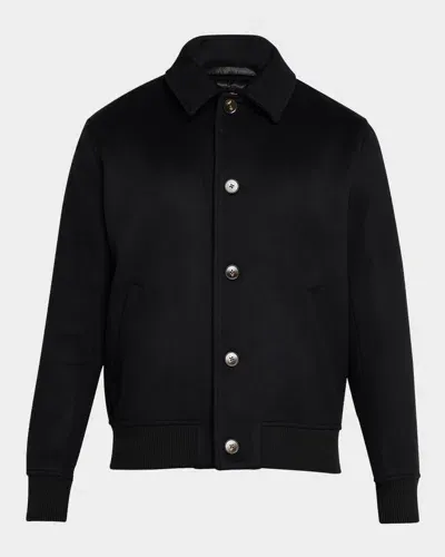 Neiman Marcus Men's Wool Button-front Bomber Jacket In Black