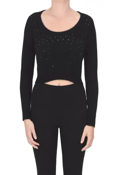 Nenette Embellished Cropped Pullover In Black