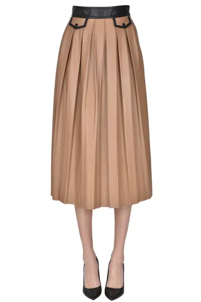 Nenette Pleated Eco-leather Skirt In Camel