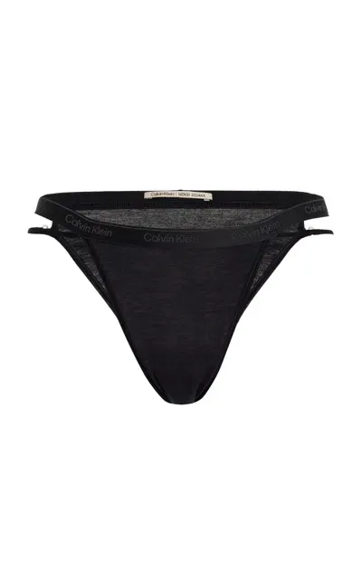 Nensi Dojaka For Calvin Klein Tanga Modal-cashmere Thong In Black