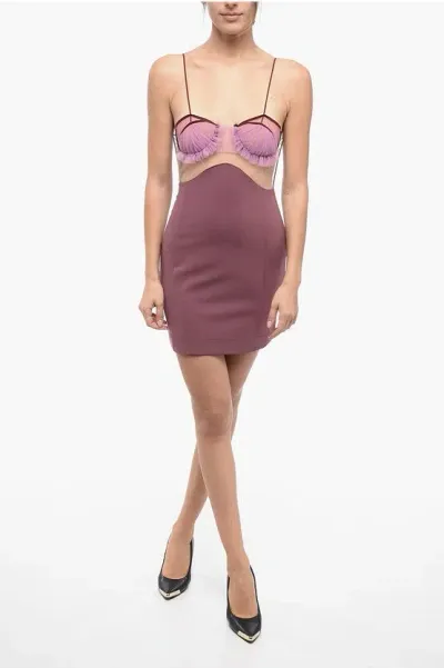 Nensi Dojaka Mesh And Tulle Detailed Explosive Flower Bra Sheath Dress In Pink