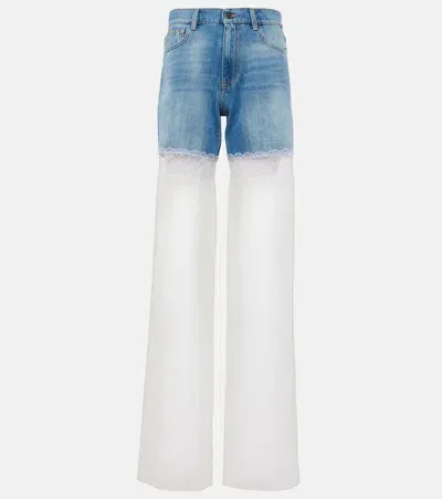 Nensi Dojaka Paneled High-rise Tulle Wide-leg Jeans In Blue