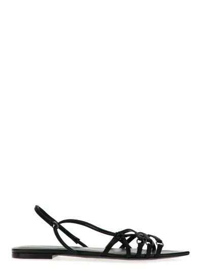 Nensi Dojaka Pointed-toe Satin Sandals In Black