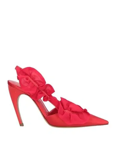 Nensi Dojaka Ruffle-trimmed Satin Slingback Pumps In Red