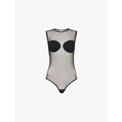 Nensi Dojaka Womens Black Moulded Cups Stretch-mesh Bodysuit