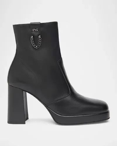 Nerogiardini Calfskin Chain Platform Booties In Black