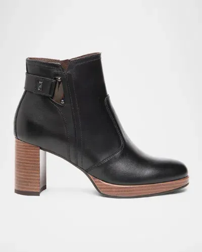 Nerogiardini Leather Buckle Block-heel Booties In Black