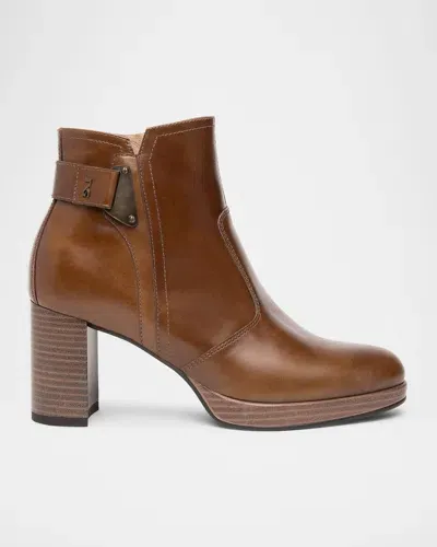 Nerogiardini Leather Buckle Block-heel Booties In Brown