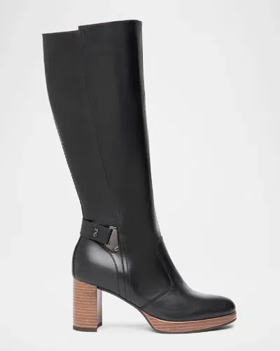 Nerogiardini Leather Buckle Block-heel Knee Boots In Black