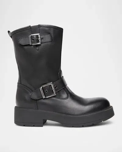 Nerogiardini Leather Buckle Short Moto Booties In Black