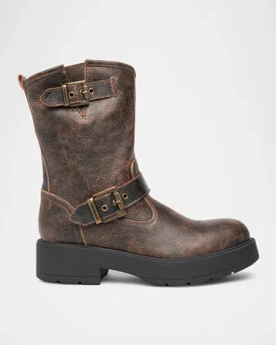 Nerogiardini Leather Buckle Short Moto Booties In Brown