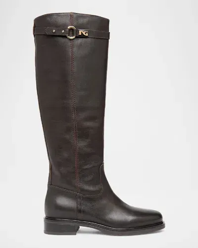 Nerogiardini Leather Buckle Tall Riding Boots In Brown