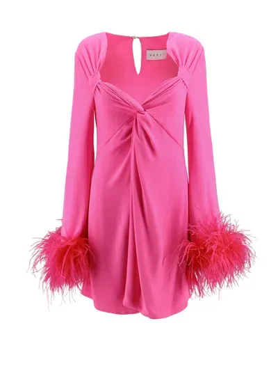 Nervi Dress With Natural Feathers With Knot On The Front In Pink