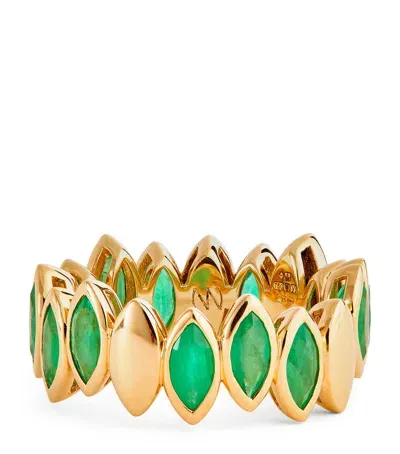 Netali Nissim Yellow Gold And Emerald Navette Ring