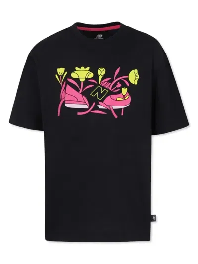 New Balance Kids' Cdl Floral Shoe-print T-shirt In Black