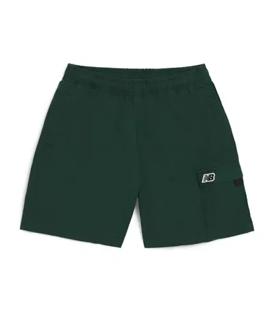 New Balance Kids' Cotton Logo Cargo Shorts In Green