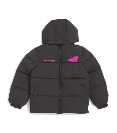 New Balance Kids' Logo Hooded Puffer Coat In Black