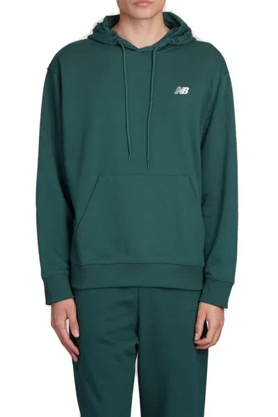 New Balance Logo Printed Drawstring Hoodie In Green