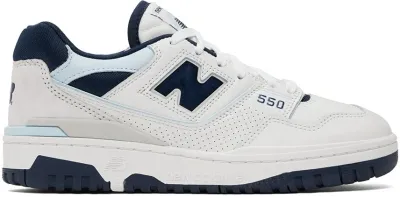 New Balance White & Navy 550 Sneakers