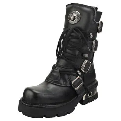 Pre-owned New Rock Rock Block-heel In Metal-look Unisex Black Stiefel Plattform - 40 Eu In Schwarz