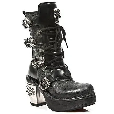 Pre-owned New Rock Rock Boots Womens Punk Gothic Stiefel - Style 8366 S1 Schwarz - Damen