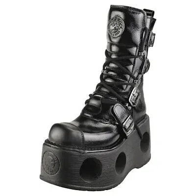 Pre-owned New Rock Rock Patent Spring Neptuno Unisex Black Stiefel Plattform - 38 Eu In Schwarz