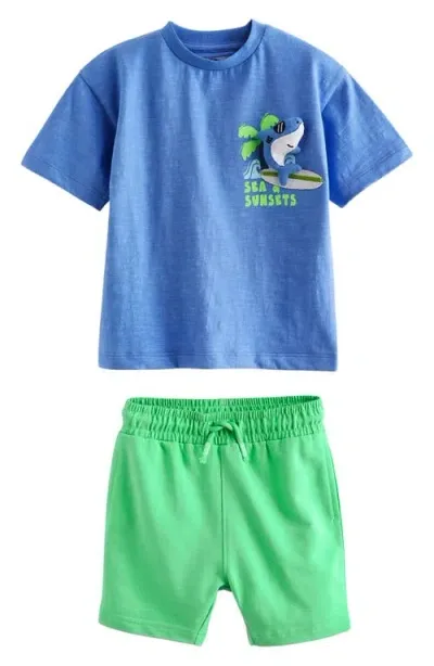 Next Kids' 3d Shark Cotton Graphic T-shirt & Shorts Set In Blue