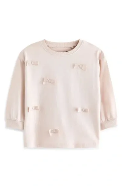 Next Kids' Bow Embellished Long Sleeve Cotton T-shirt In Pink