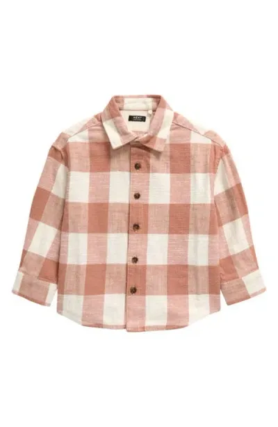 Next Kids' Buffalo Check Flannel Button-up Shirt In Brown