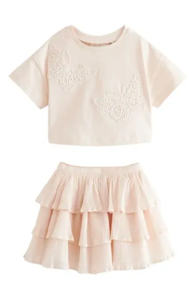 Next Kids' Butterfly Top & Frill Skirt Set In Natural