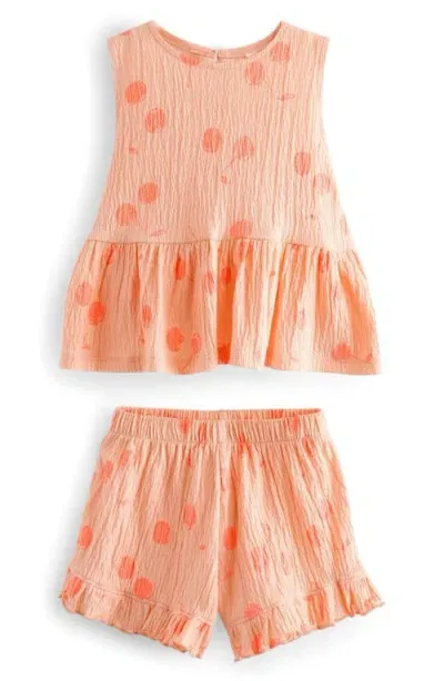 Next Kids' Cherries Ruffle Cotton Blend Top & Shorts Set In Neon Orange