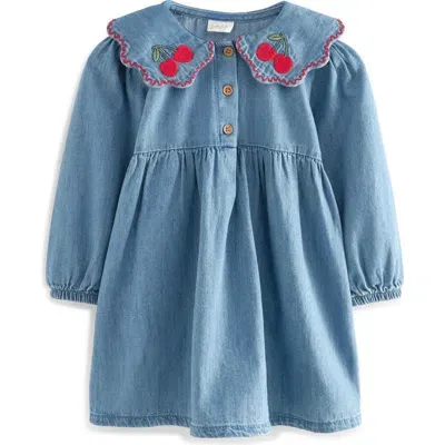 Next Kids' Cherry Long Sleeve Denim Dress In Blue