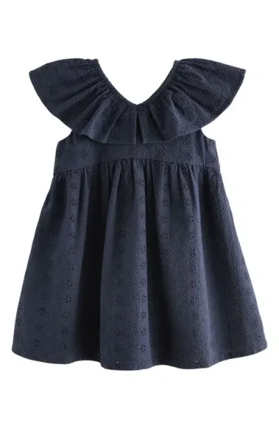 Next Kids' Cotton Broderie Dress In Navy