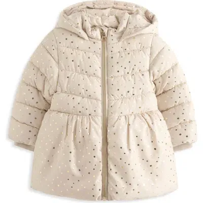 Next Kids' Ditsy Quilted Hooded Puffer Jacket In Ivory