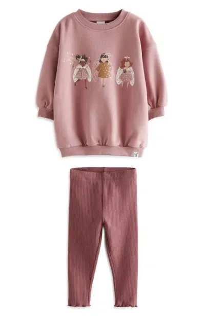 Next Kids' Fairy Trio Graphic Sweatshirt & Leggings Set In Pink