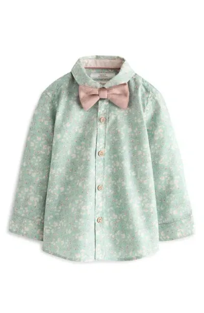 Next Kids' Floral Button-up Shirt & Bow Tie Set In Green