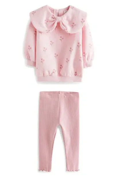 Next Kids' Floral Collar Sweatshirt & Leggings Set In Pink