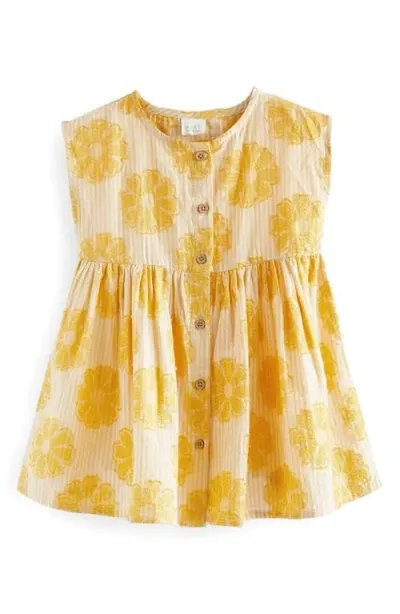 Next Kids' Floral Jacquard Sleeveless Dress In Yellow