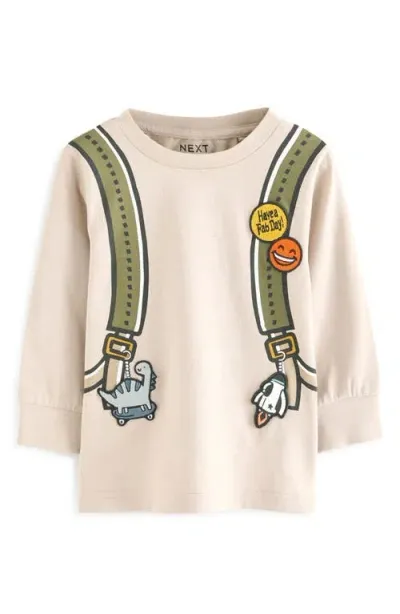 Next Kids' Rucksack Long Sleeve Cotton Graphic T-shirt In Natural