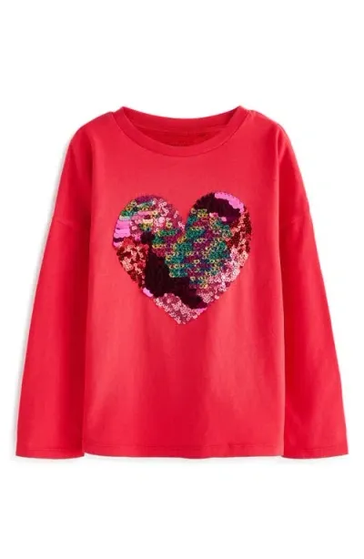 Next Kids' Sequin Heart Long Sleeve Cotton Graphic T-shirt In Red