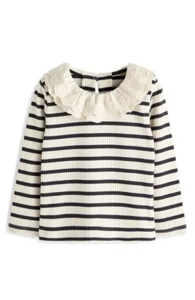 Next Kids' Stripe Eyelet Accent Cotton Knit Top In White