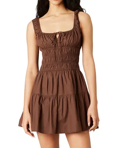 Nia Salt Smocked Flare Mini Dress In Espresso