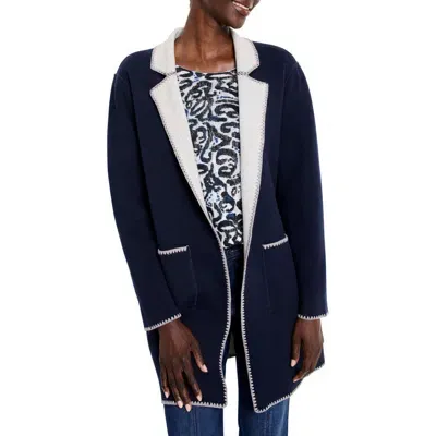 Nic + Zoe Nic+zoe Cool Nights Reversible Knit Jacket In Dark Indigo