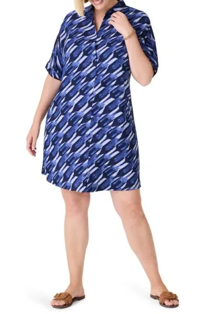 Nic + Zoe Nic+zoe Devon Painted Blues Cuff Sleeve Shirtdress In Blue Multi