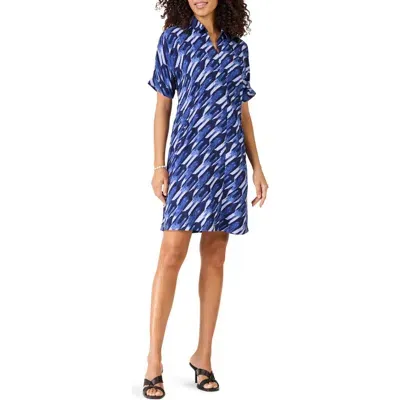 Nic + Zoe Nic+zoe Devon Short Sleeve Shirtdress In Blue Multi