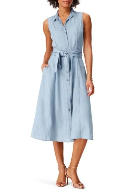 Nic + Zoe Drapey Belted Sleeveless Denim Shirtdress In Mid Wash