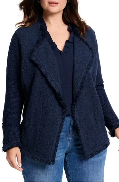 Nic + Zoe Nic+zoe Fringe Mix Knit Jacket In Dark Indigo