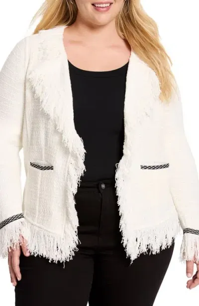 Nic + Zoe Nic+zoe Fringe Mix Statement Knit Jacket In Classic Cream