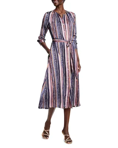 Nic + Zoe Nic+zoe Loren Animal Stripe Long Sleeve Midi Shirtdress In Indigo Multi